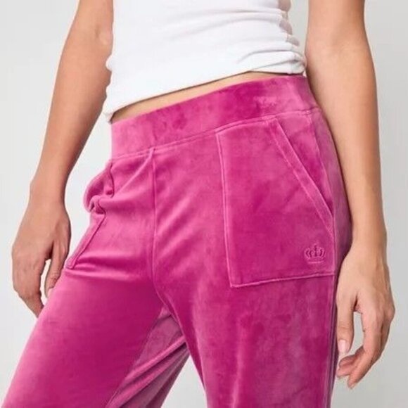 Juicy by Juicy Couture Mid Rise Straight Track Pant-Juniors, Small, Fuchsia, NEW - Picture 6 of 8